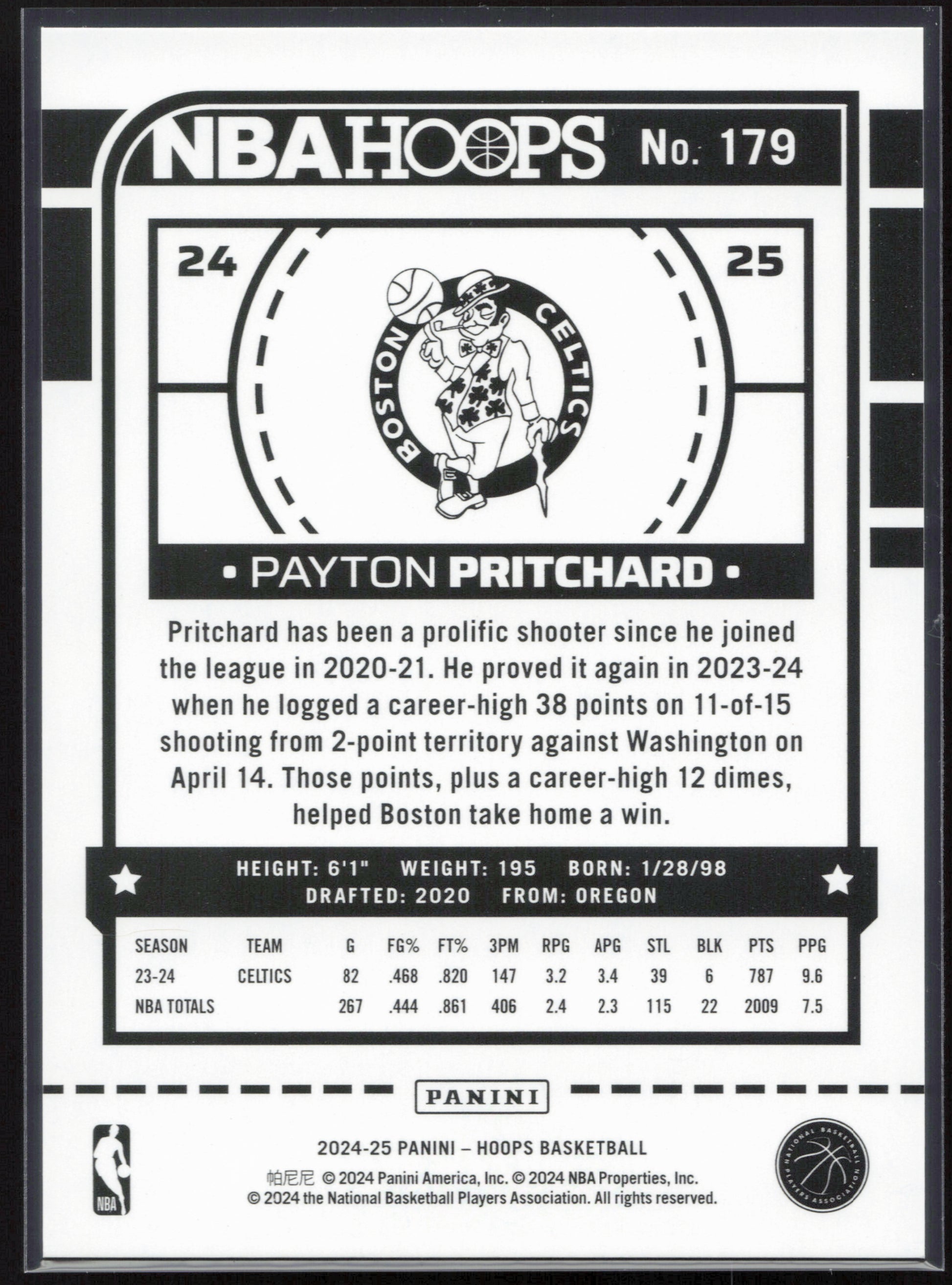 2024-25 Hoops #179 Payton Pritchard Orange #/149