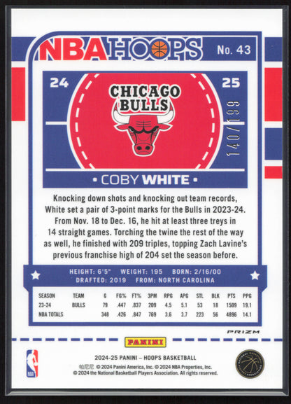 2024-25 Hoops #43 Coby White Premium Prizms Orange #/199