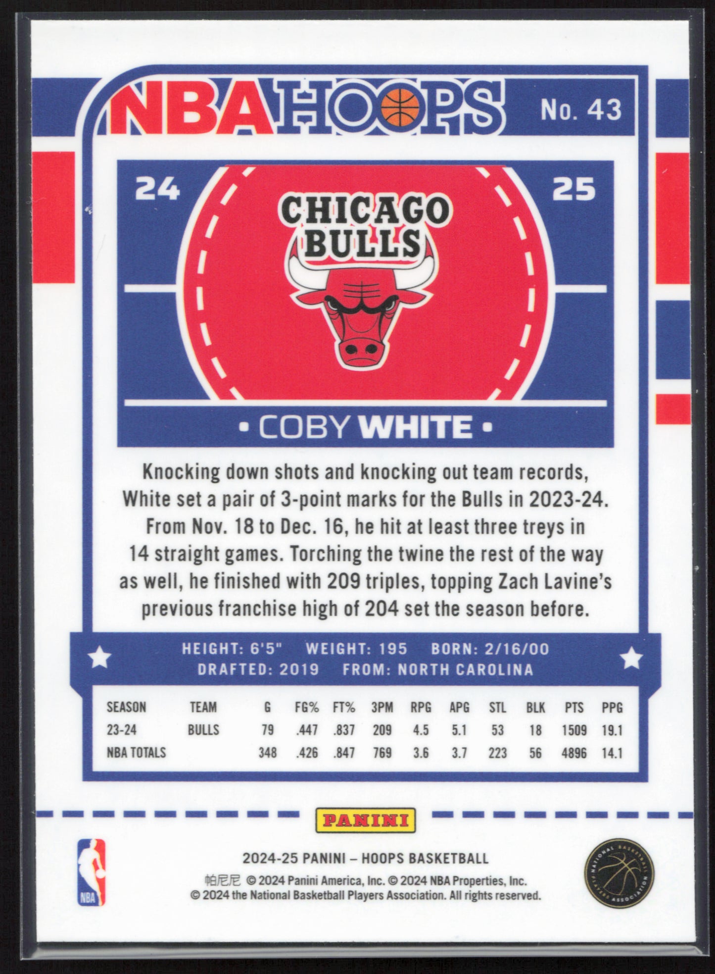 2024-25 Hoops #43 Coby White Premium