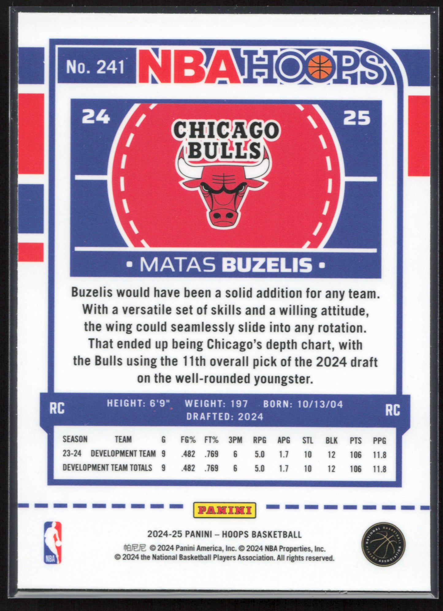 2024-25 Hoops #241 Matas Buzelis Premium