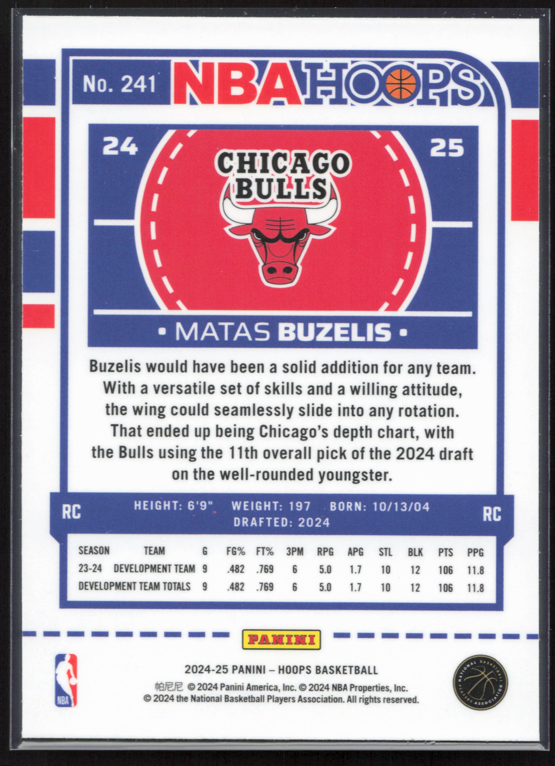 2024-25 Hoops #241 Matas Buzelis Premium