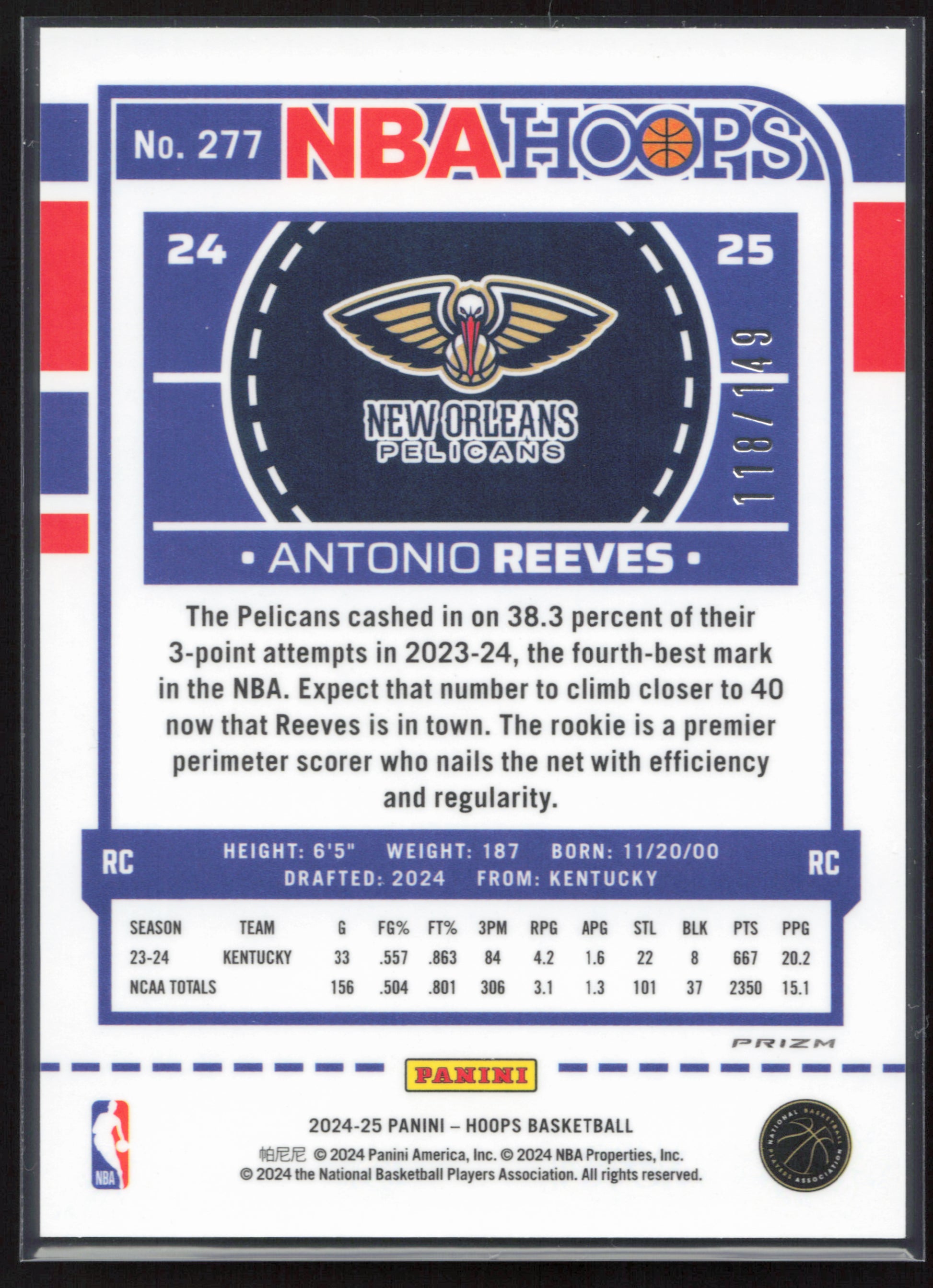 2024-25 Hoops #277 Antonio Reeves Premium Prizms Lime Green #/149