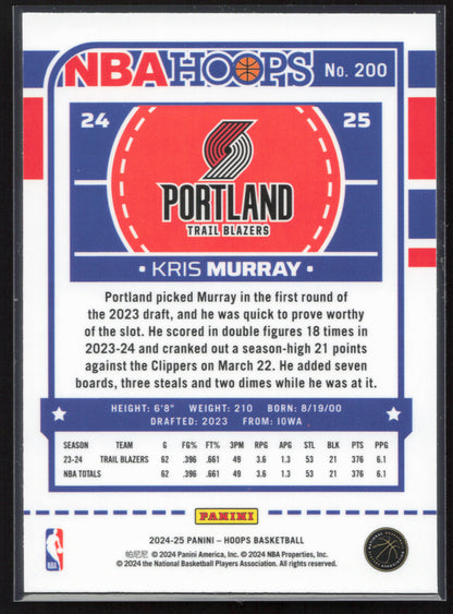 2024-25 Hoops #200 Kris Murray Premium