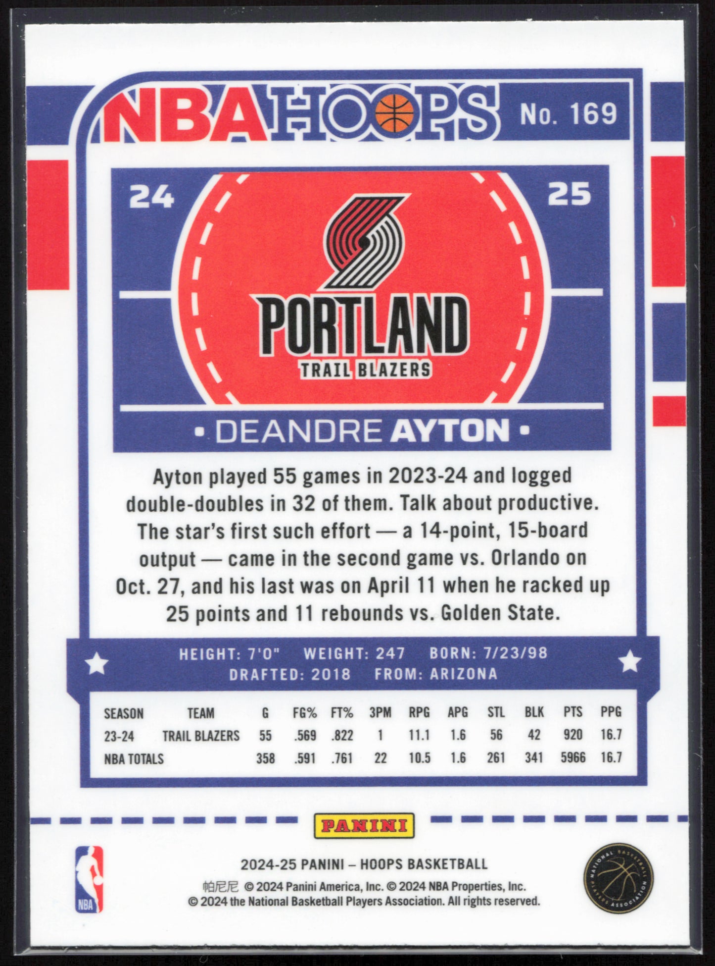 2024-25 Hoops #169 Deandre Ayton Premium