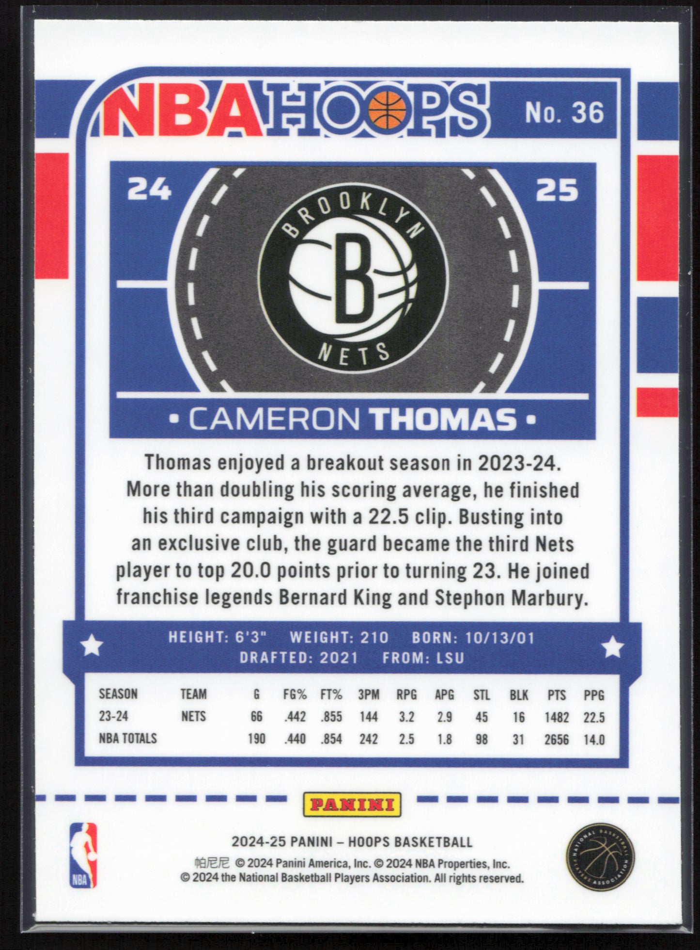 2024-25 Hoops #36 Cameron Thomas Premium