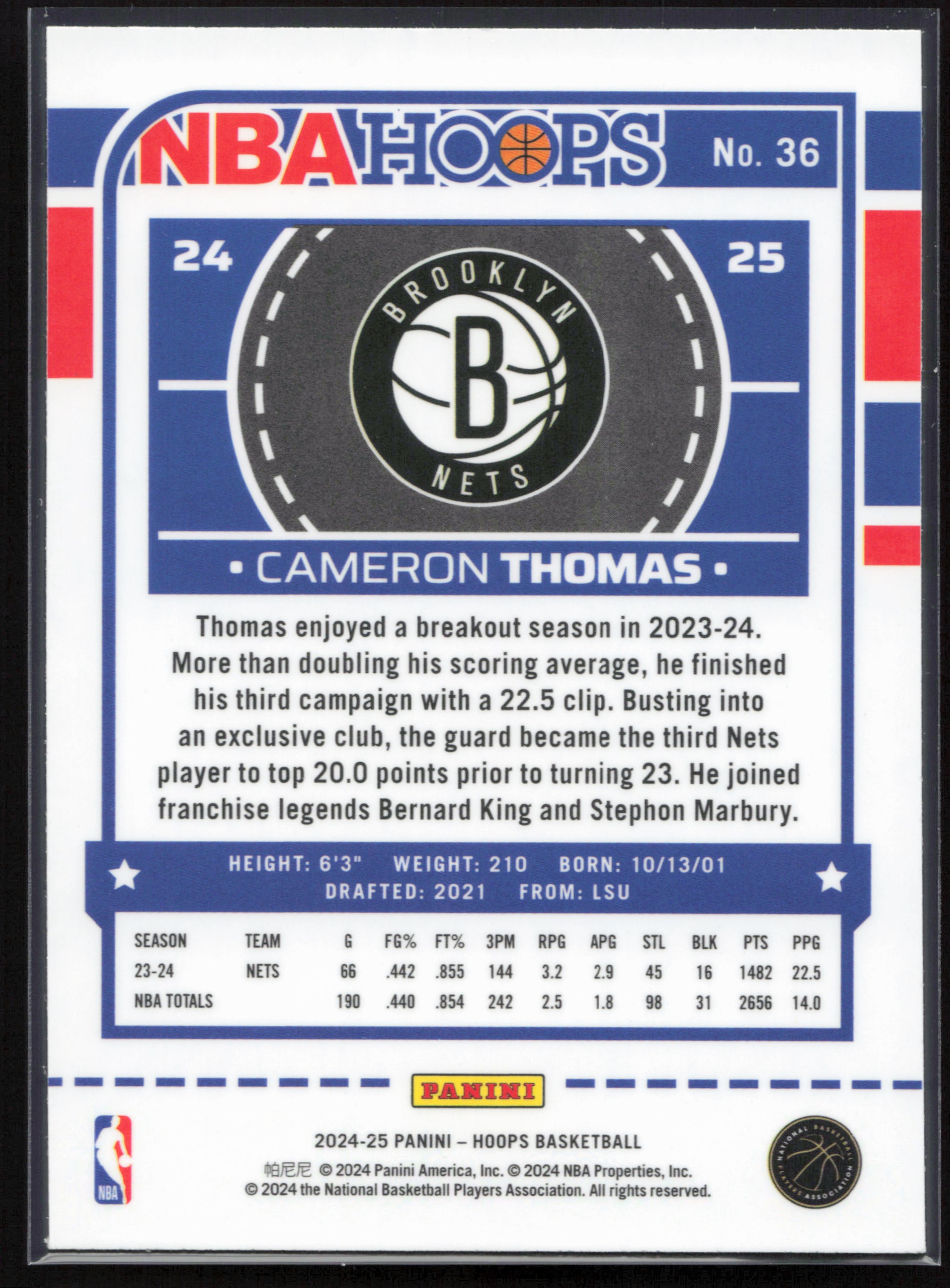 2024-25 Hoops #36 Cameron Thomas Premium