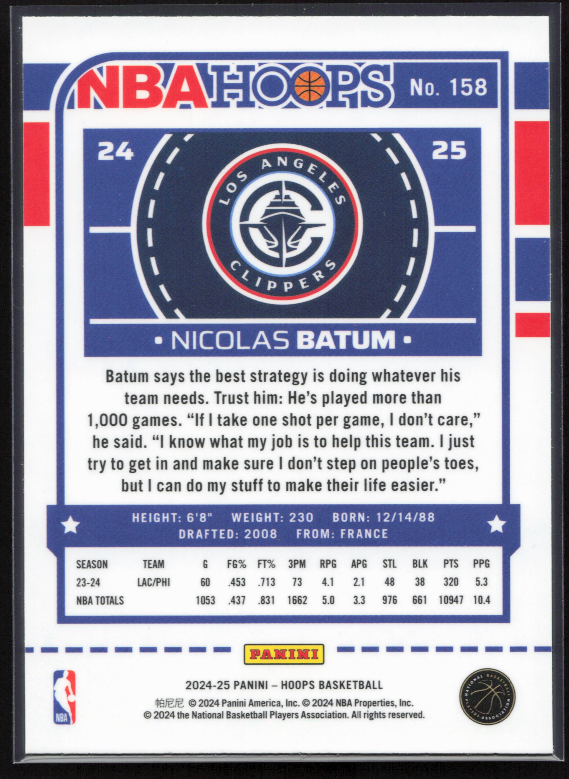 2024-25 Hoops #158 Nicolas Batum Premium