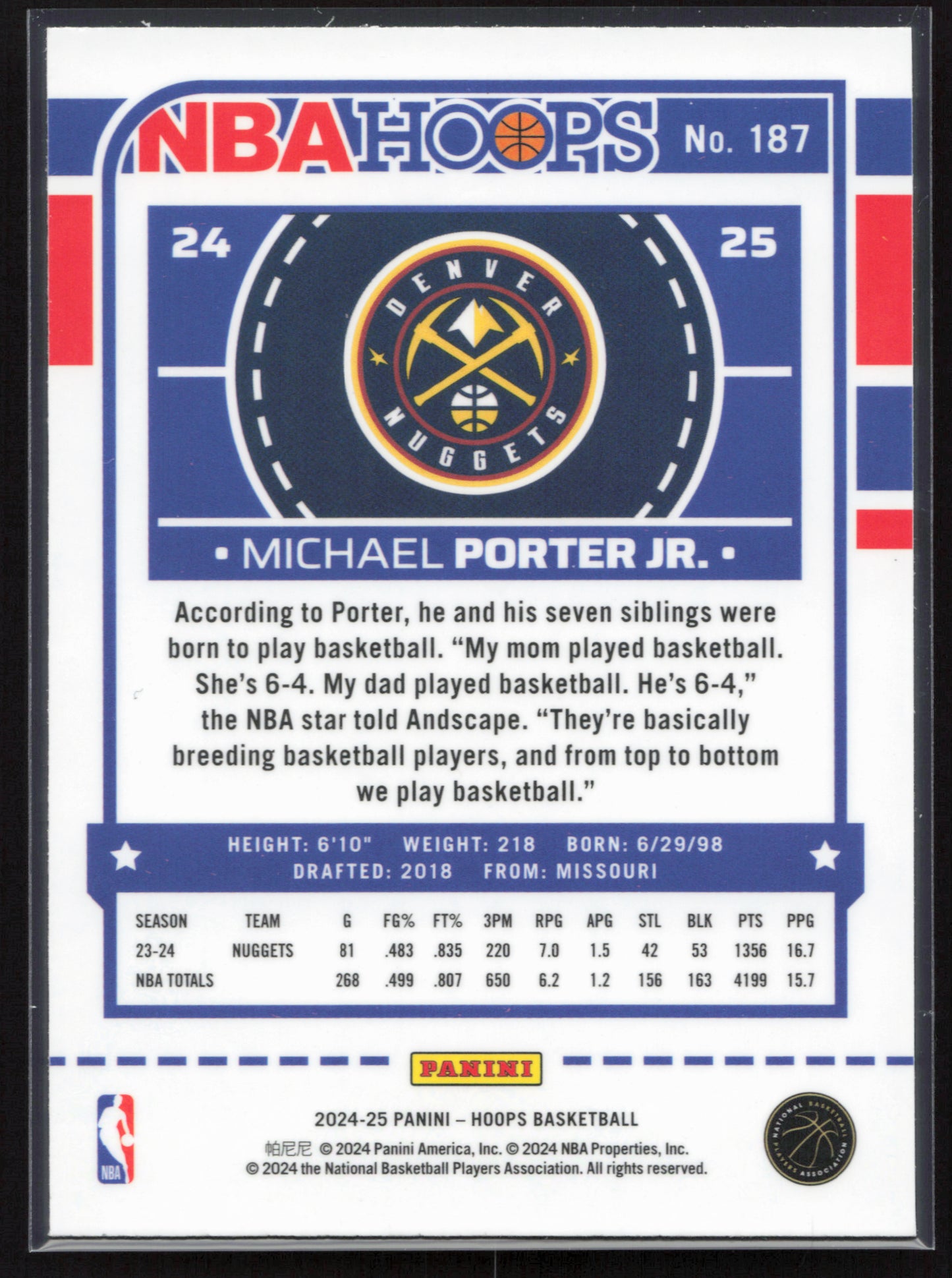 2024-25 Hoops #187 Michael Porter Jr. Premium