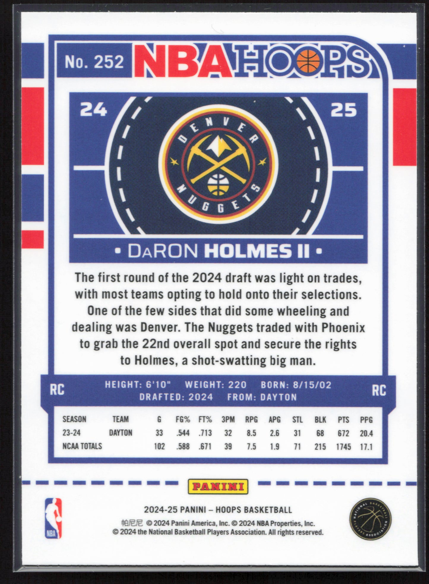 2024-25 Hoops #252 DaRon Holmes II Premium