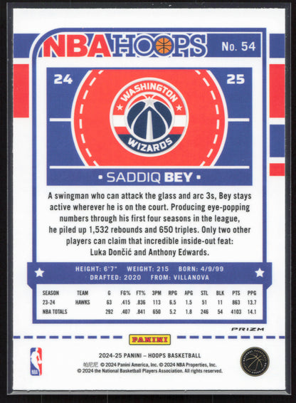 2024-25 Hoops #54 Saddiq Bey Premium Prizms Silver