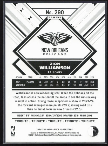 2024-25 Hoops #290 Zion Williamson Silver #/199