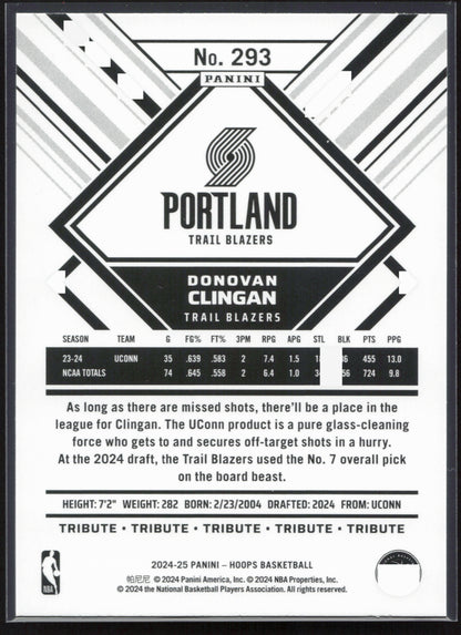 2024-25 Hoops #293 Donovan Clingan NM