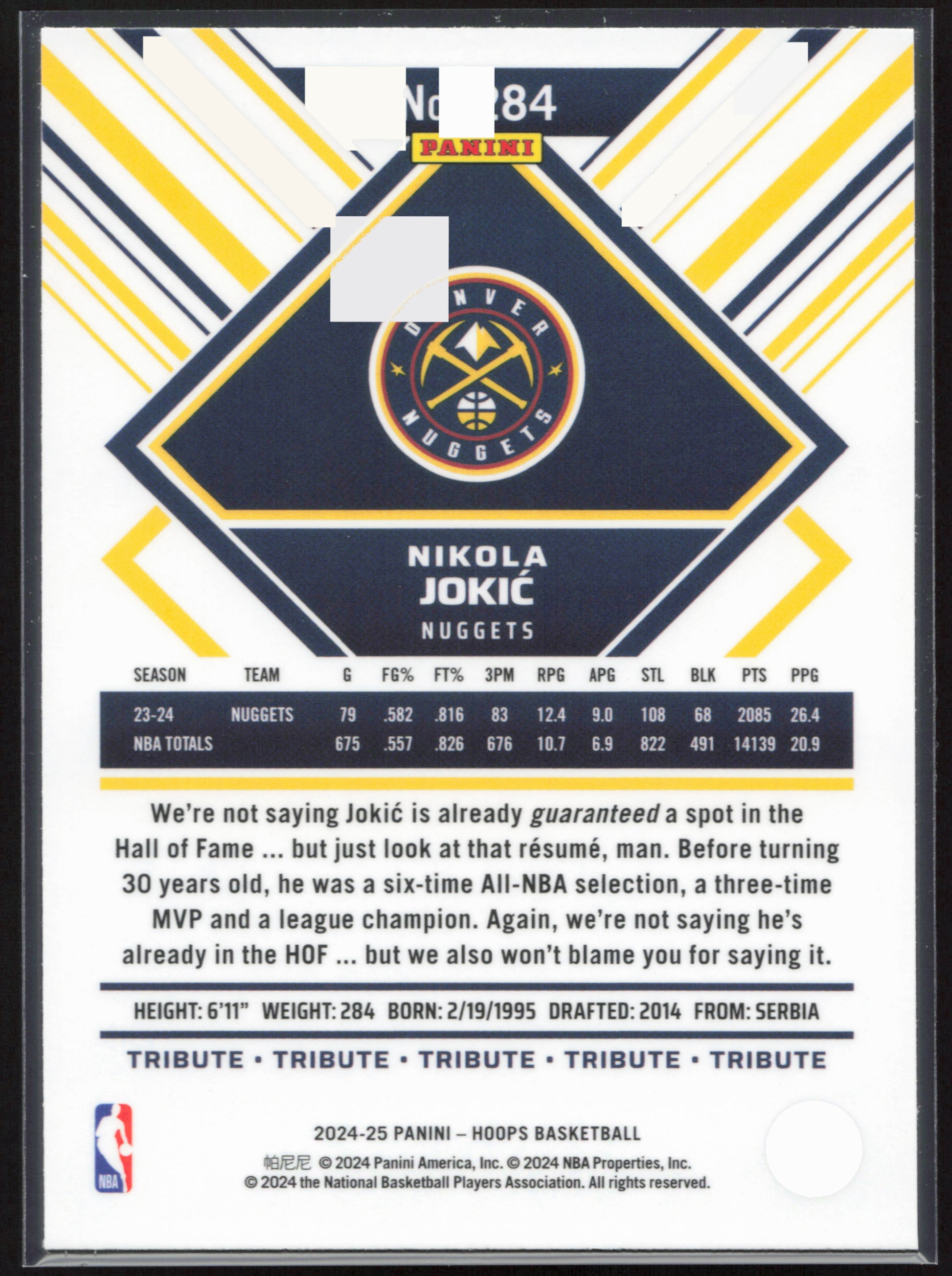 2024-25 Hoops #284 Nikola Jokic Premium Prizms Silver