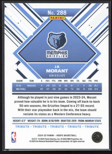 
2024-25 Hoops #288 Ja Morant Premium Prizms Silver