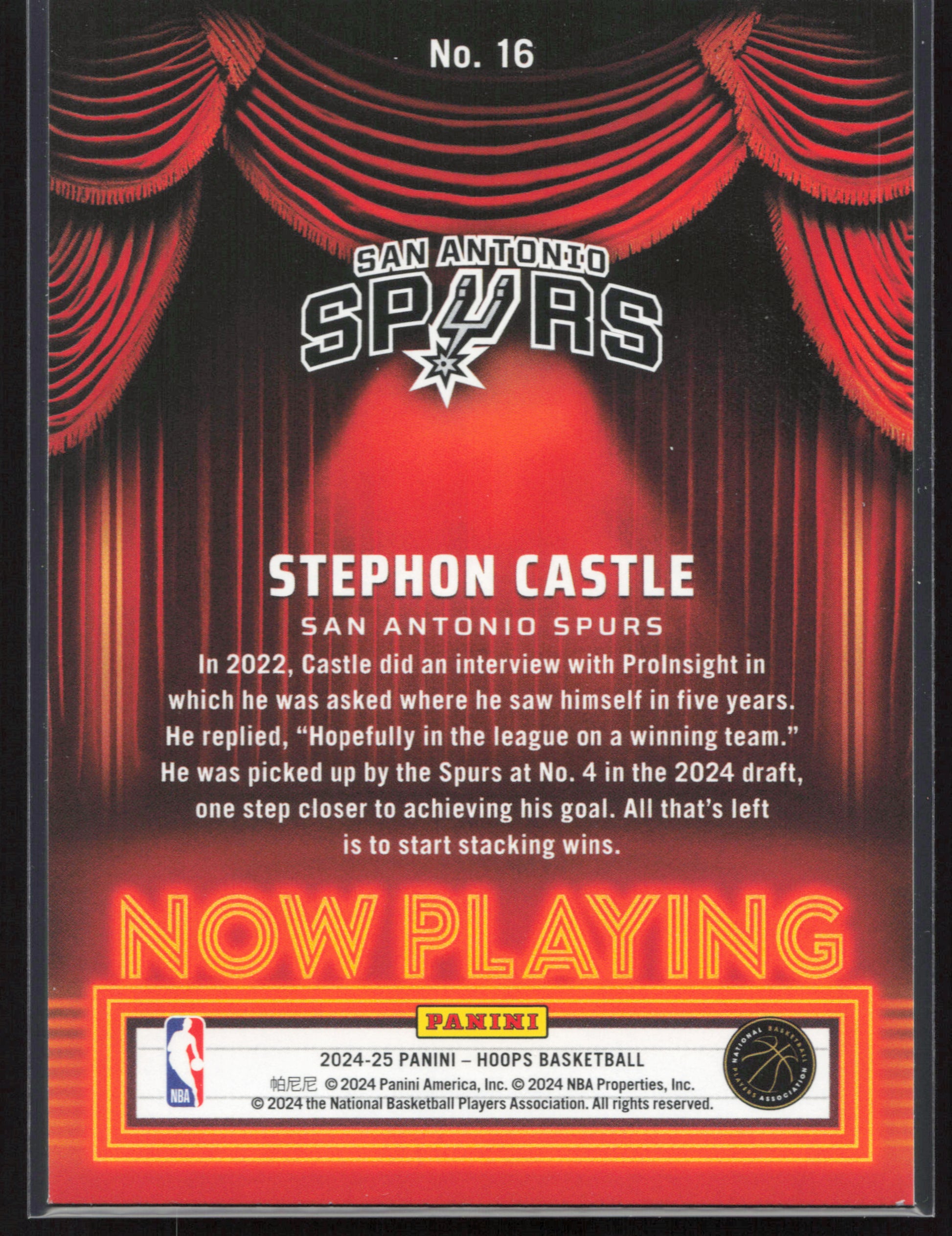 2024-25 Hoops #16 Stephon Castle Now Playing Holo