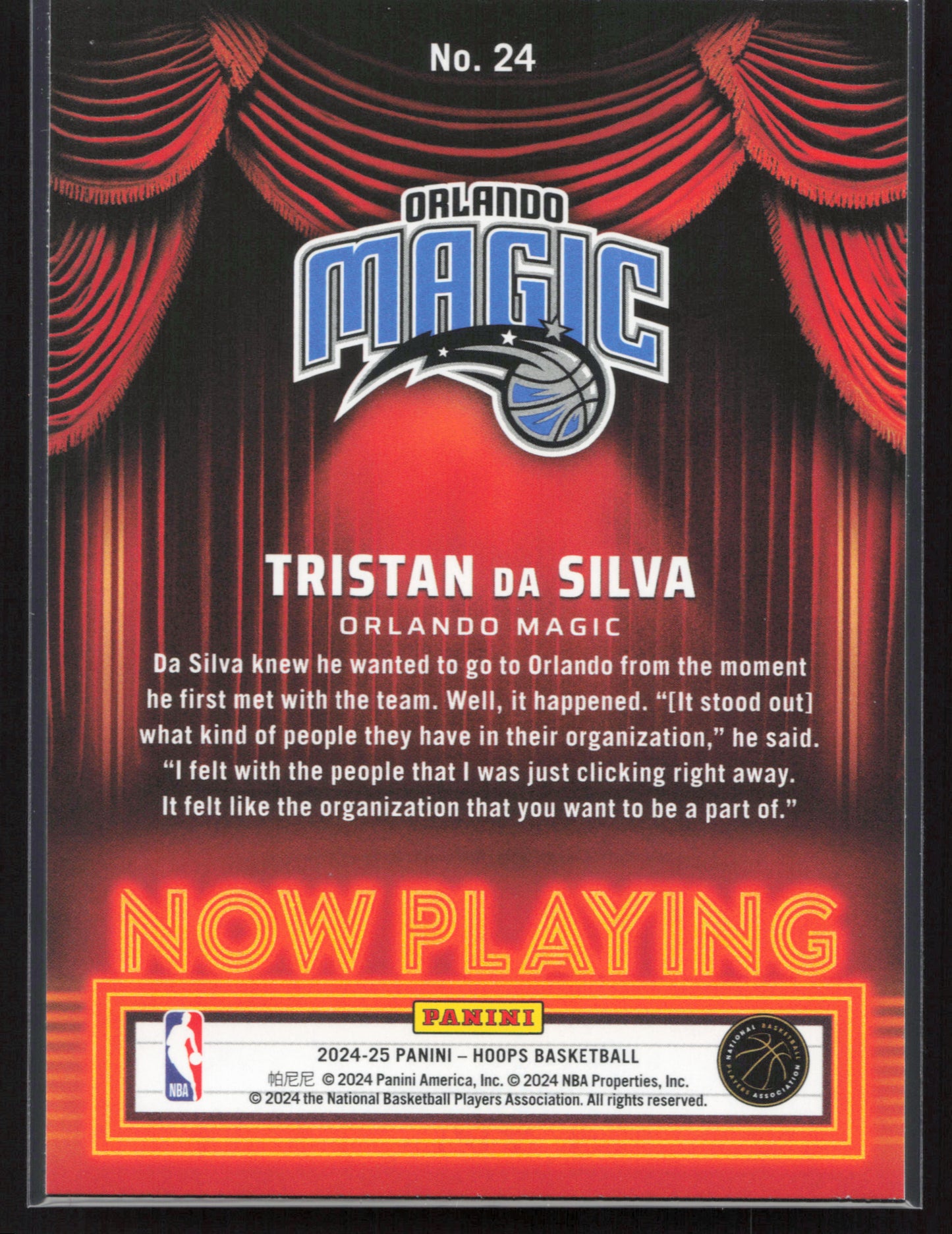 2024-25 Hoops #24 Tristan da Silva Now Playing