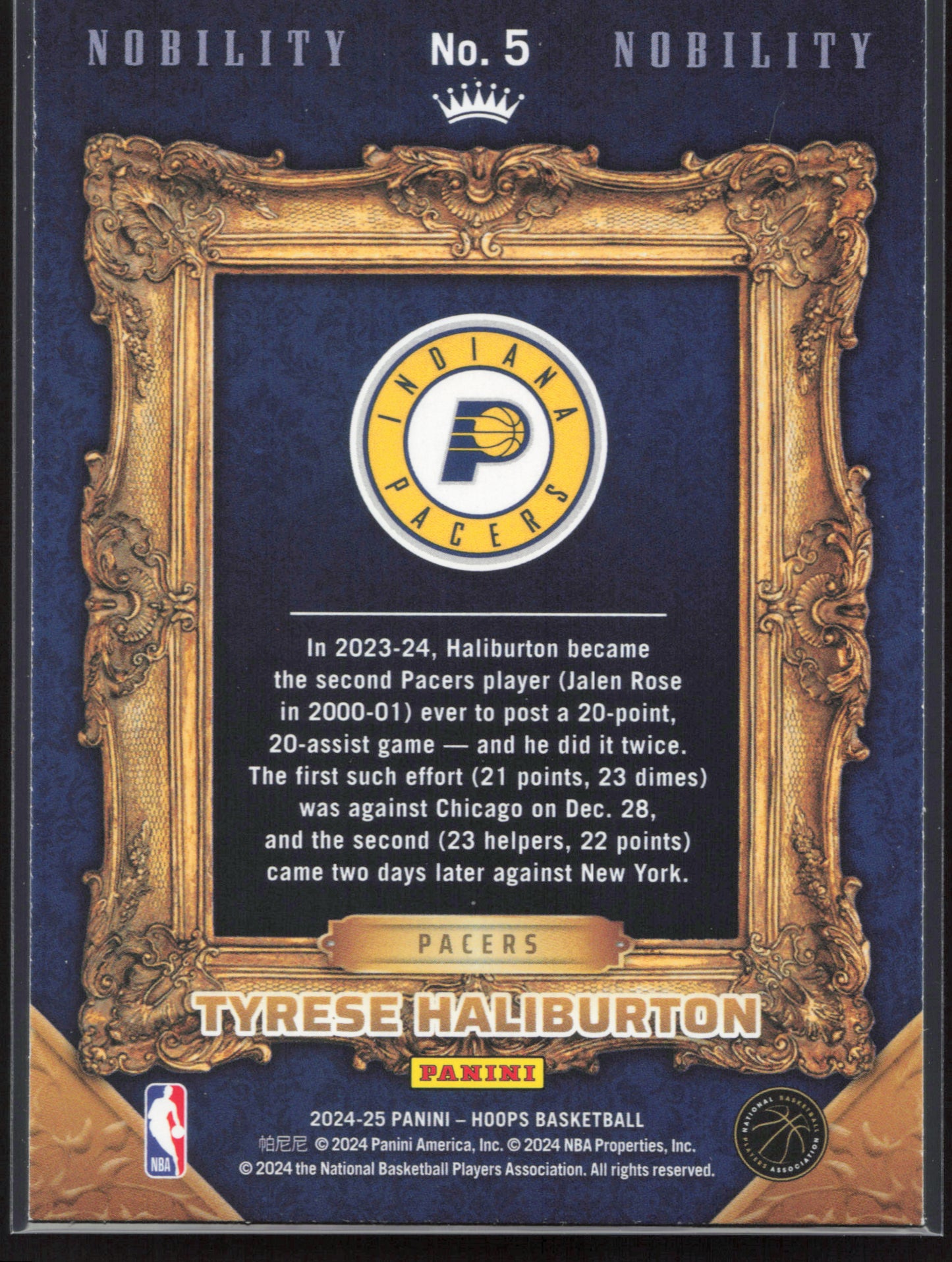 2024-25 Hoops #5 Tyrese Haliburton Nobility