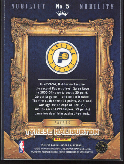 2024-25 Hoops #5 Tyrese Haliburton Nobility