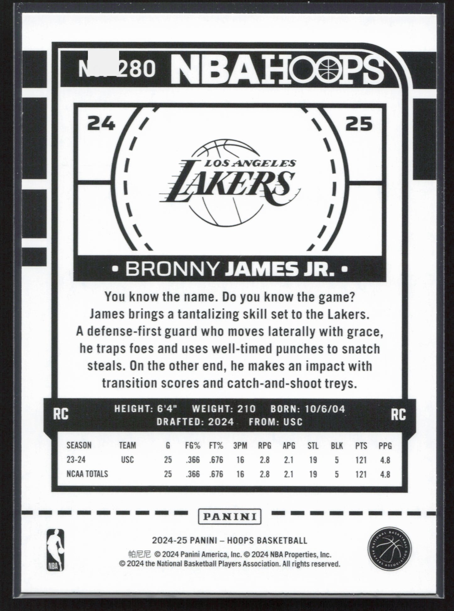 2024-25 Hoops #280 Bronny James Jr. Texture