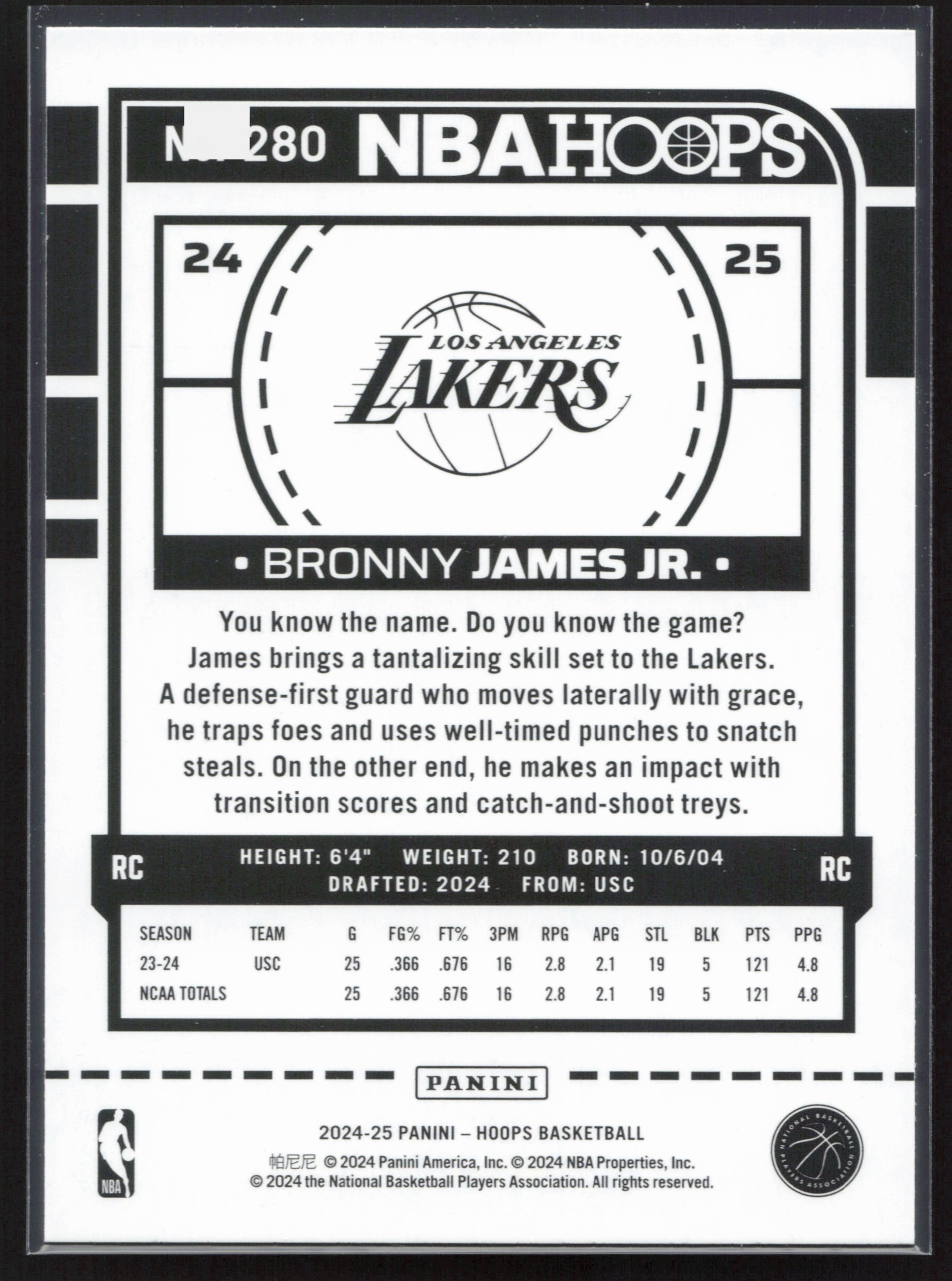 2024-25 Hoops #280 Bronny James Jr. Texture