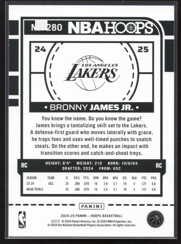 
2024-25 Hoops #280 Bronny James Jr. Texture