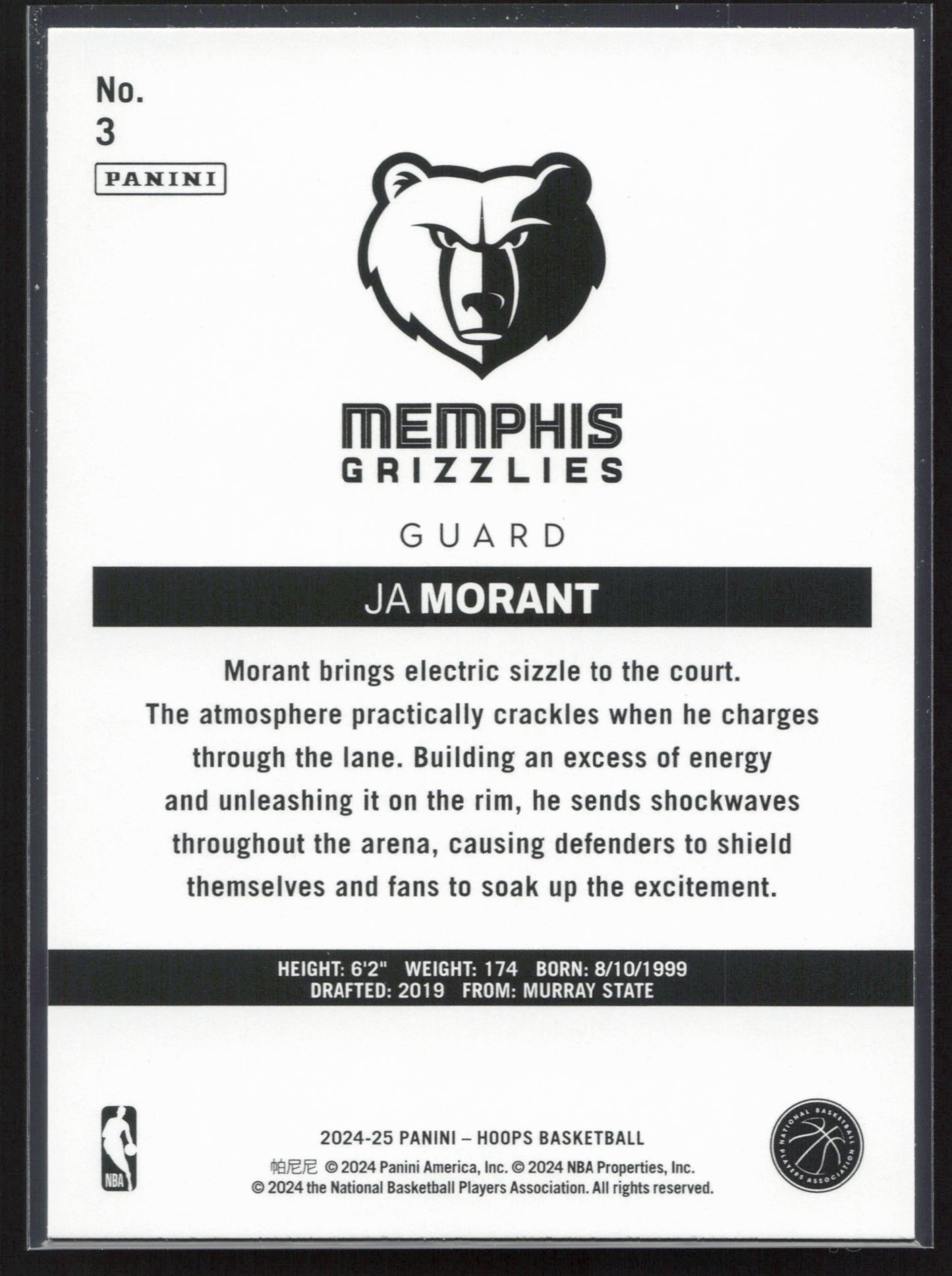 2024-25 Hoops #3 Ja Morant Hoops Throwback