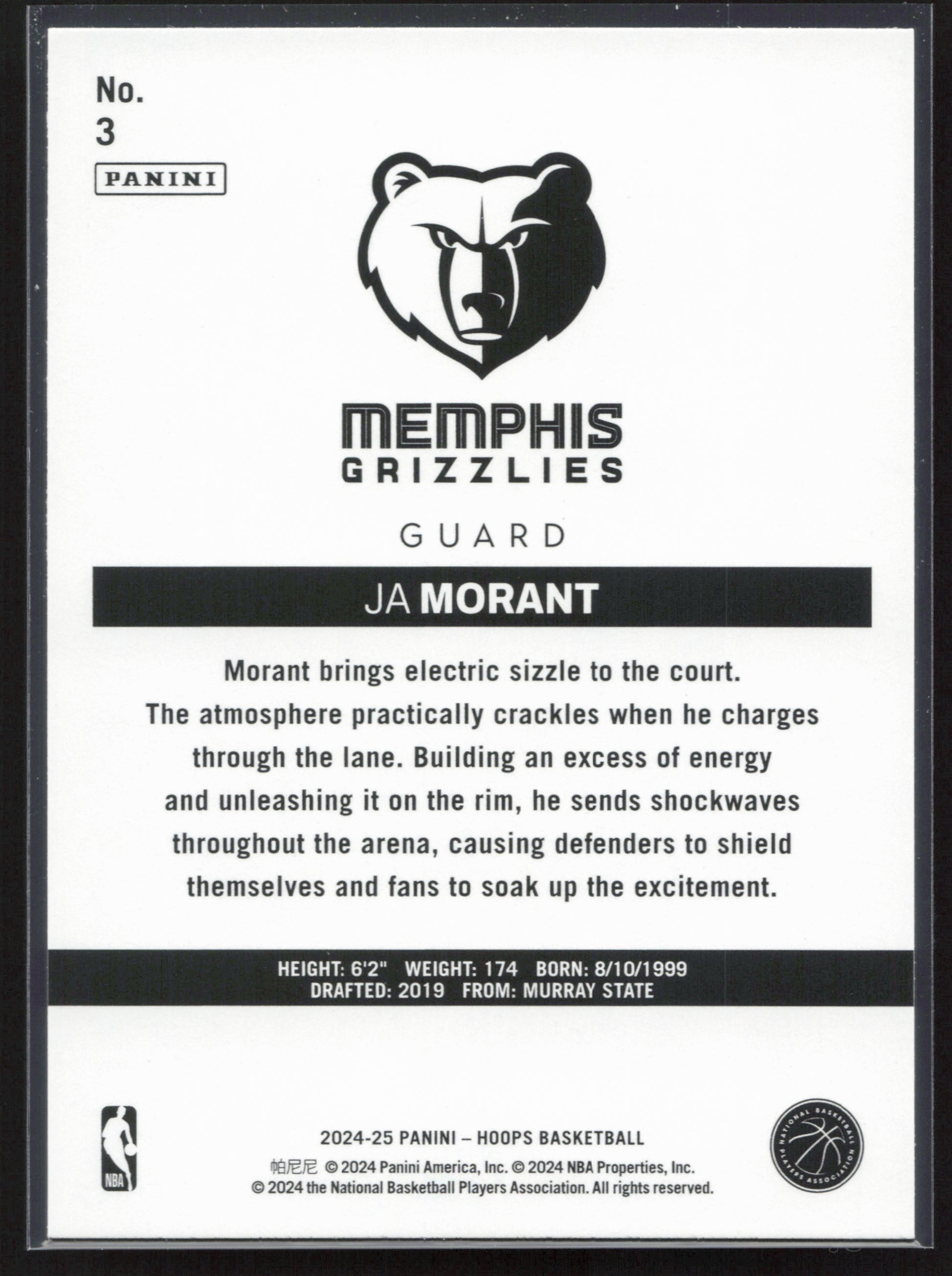 2024-25 Hoops #3 Ja Morant Hoops Throwback