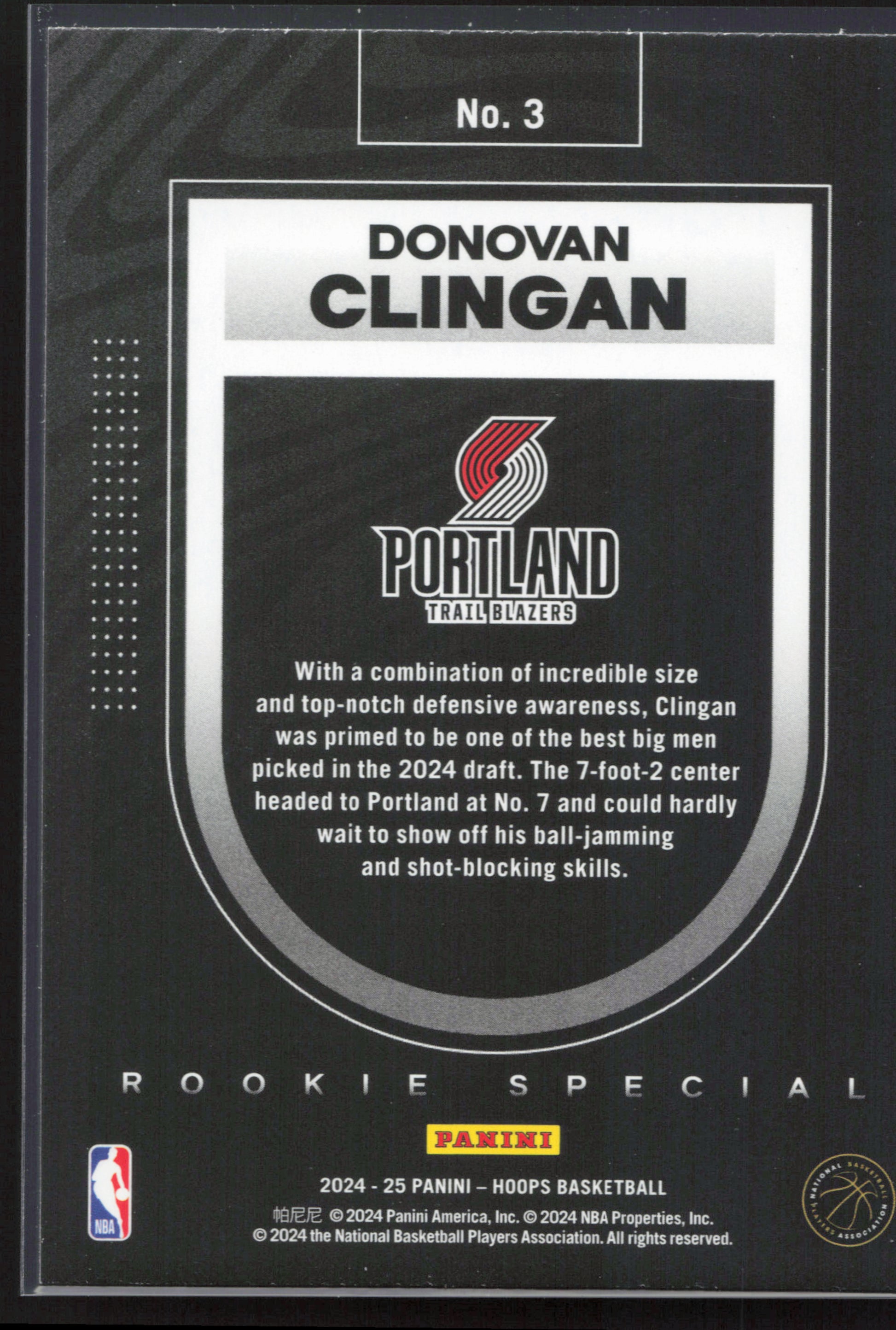 2024-25 Hoops #3 Donovan Clingan Rookie Special