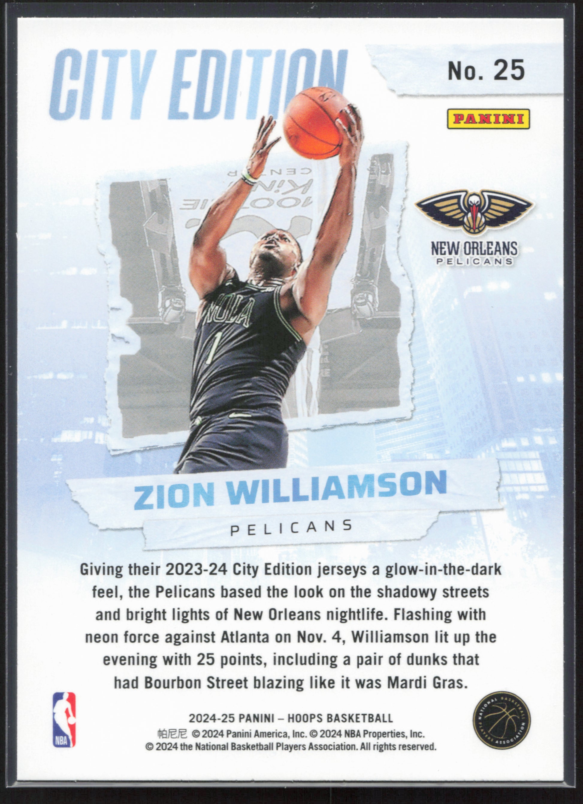 2024-25 Hoops #25 Zion Williamson City Edition