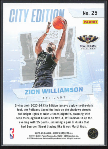 
2024-25 Hoops #25 Zion Williamson City Edition