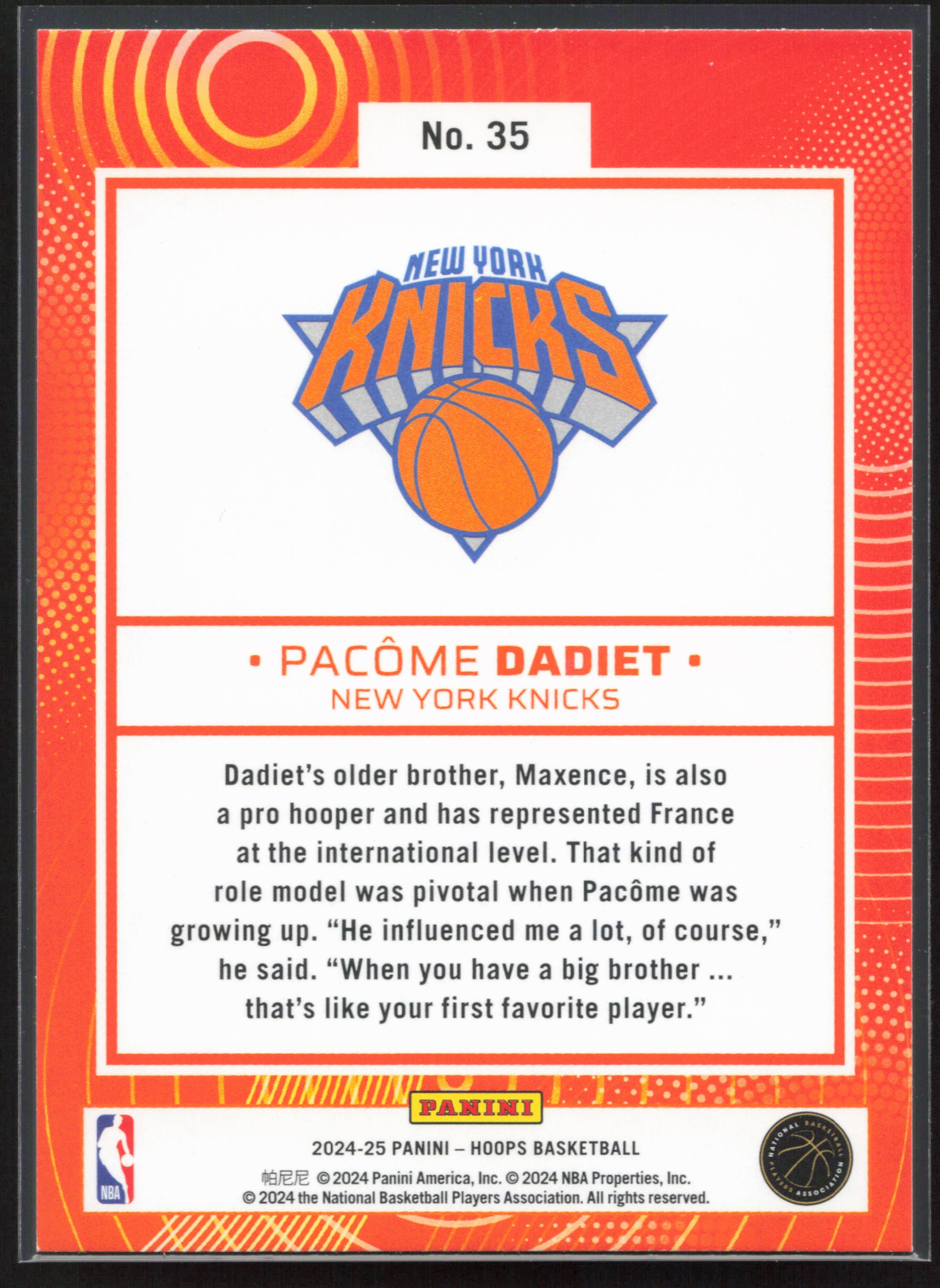 2024-25 Hoops #35 Pacome Dadiet We Got Next