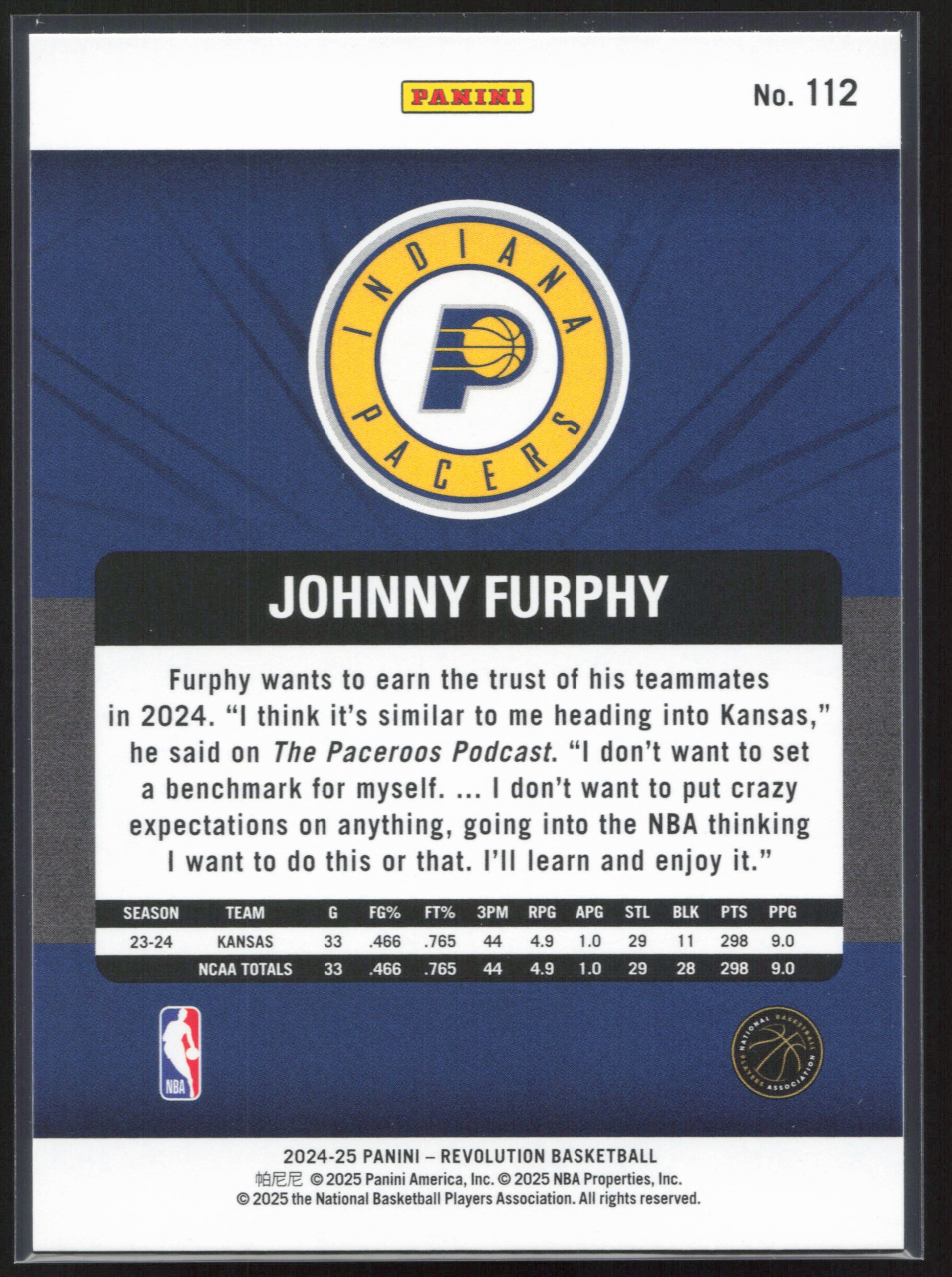 2024-25 Panini Revolution #112 Johnny Furphy