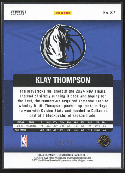 2024-25 Panini Revolution #37 Klay Thompson - Sunburst #/75