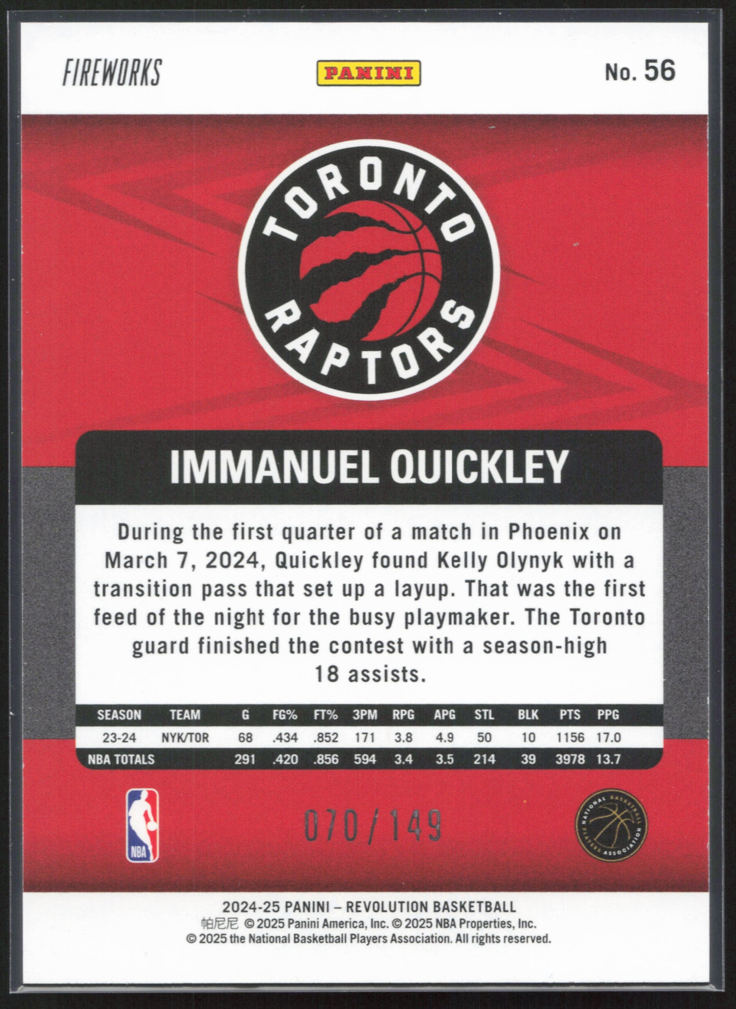 2024-25 Panini Revolution Immanuel Quickley - Fireworks #/149