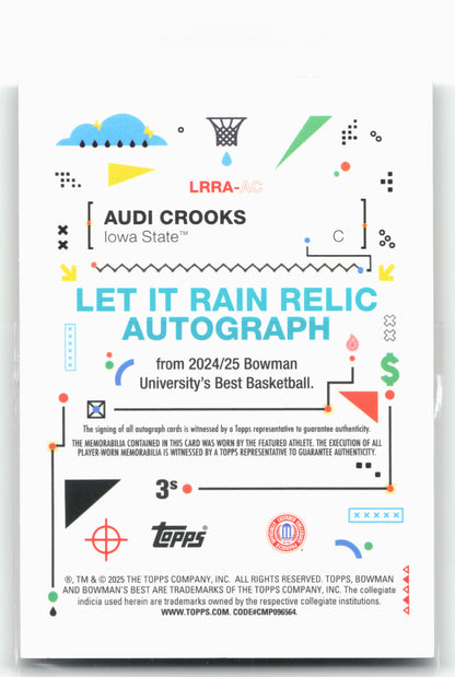 2024-25 Bowman's Best #LRRA-AC Audi Crooks Rain Relic Autographs Yellow Lazer