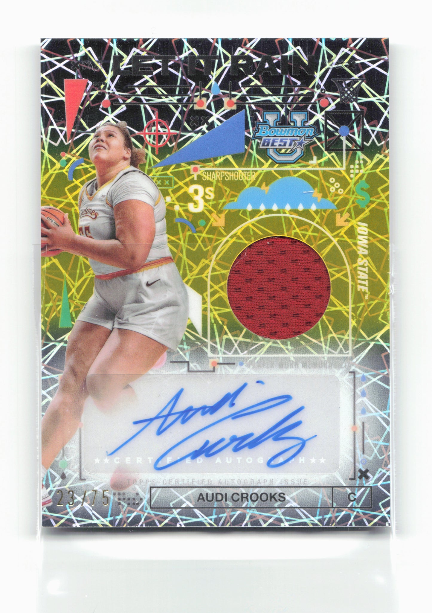 2024-25 Bowman's Best #LRRA-AC Audi Crooks Rain Relic Autographs Yellow Lazer