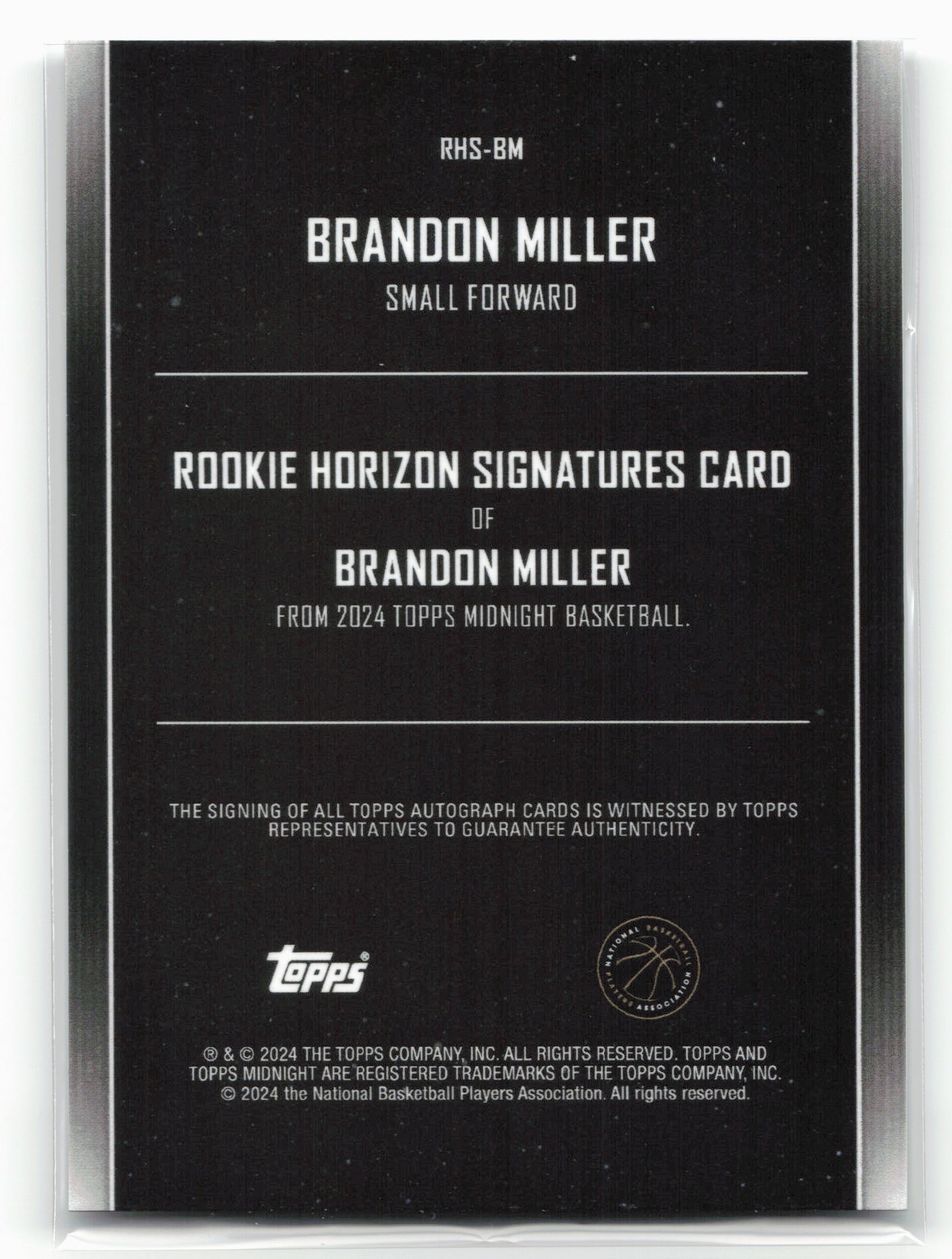 2023-24 Topps Midnight #RHS-BM Brandon Miller Rookie Signatures Dusk #/75