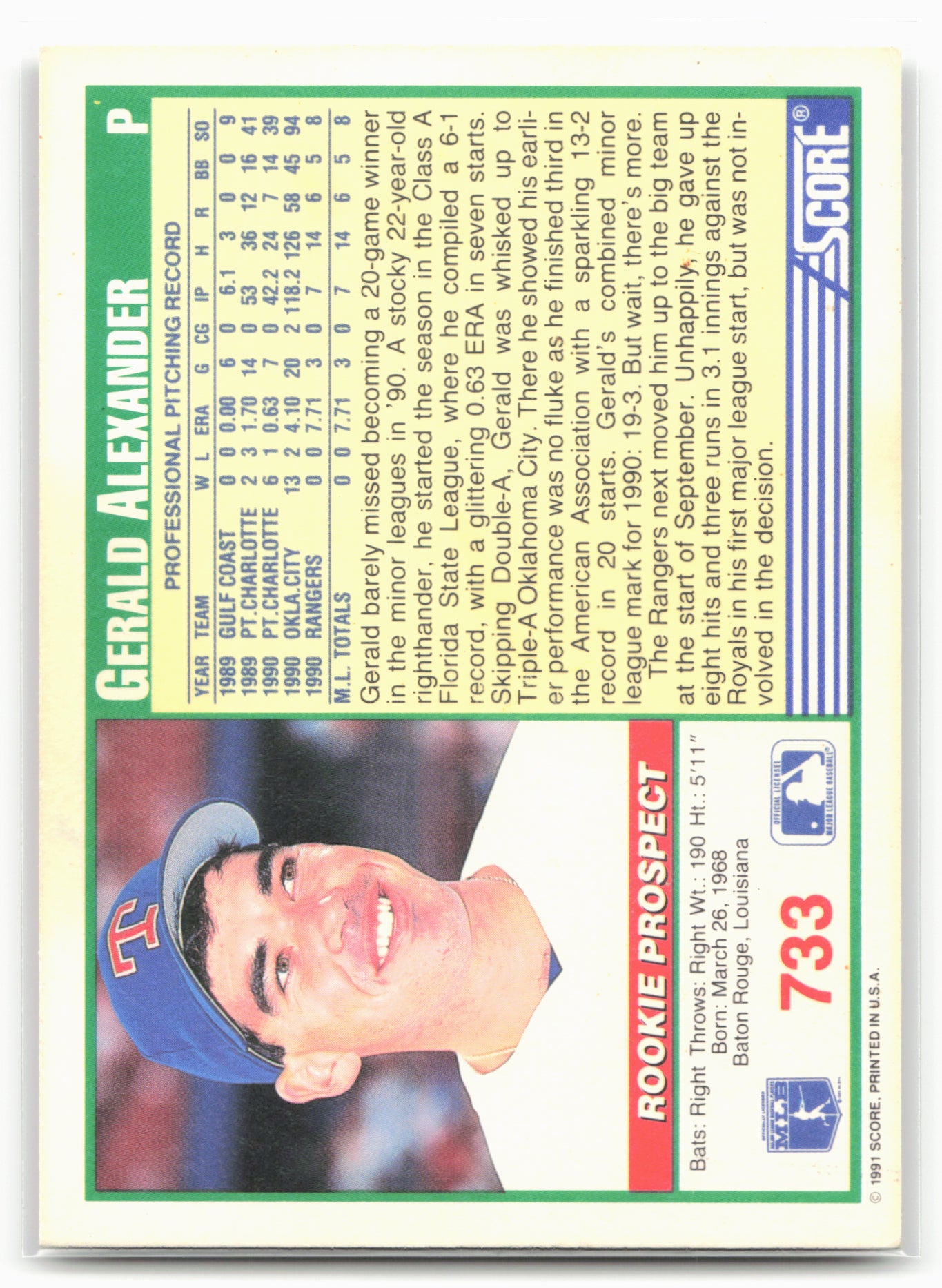 1991 Score #733 Gerald Alexander