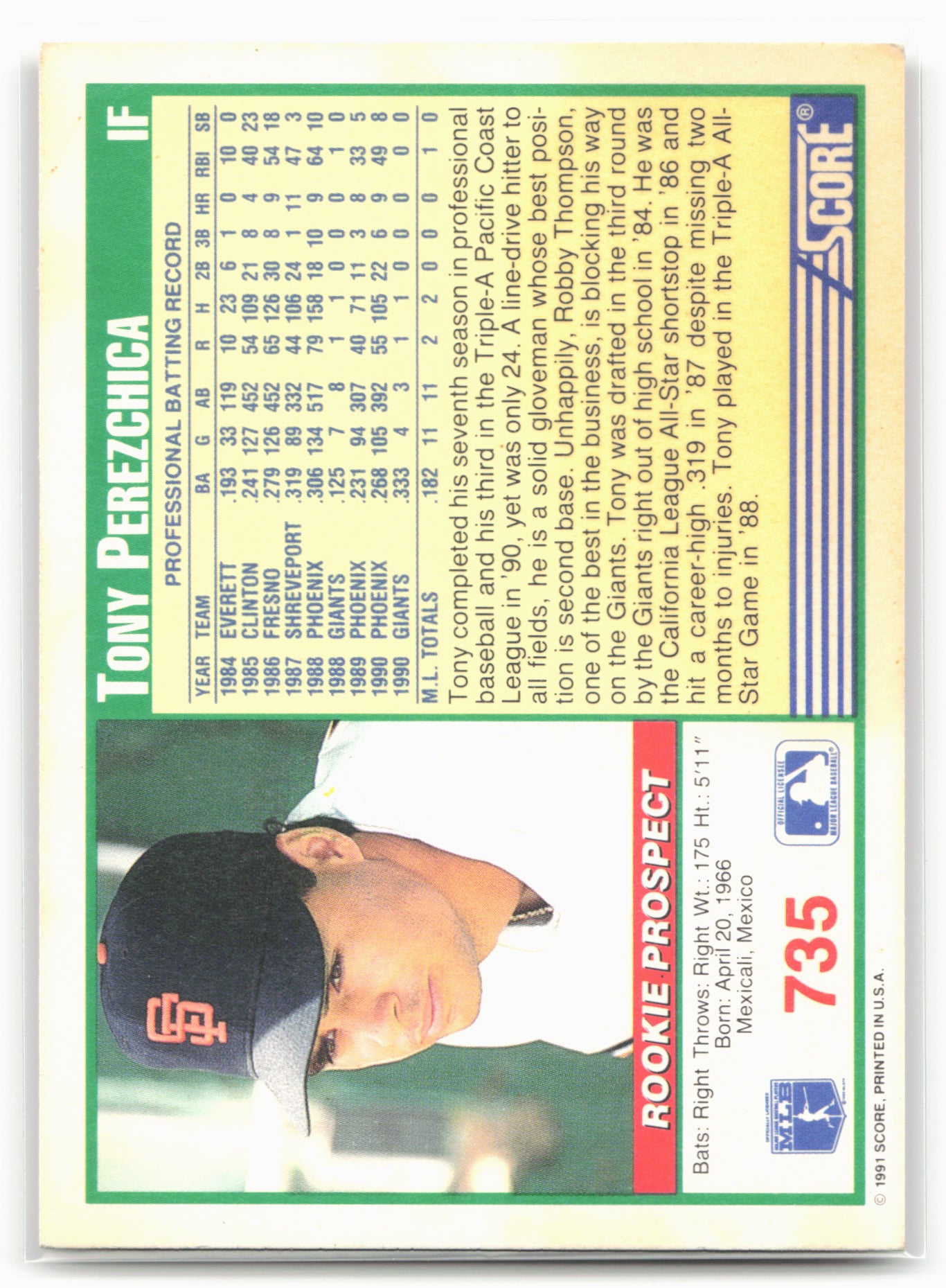 1991 Score #735 Tony Perezchica