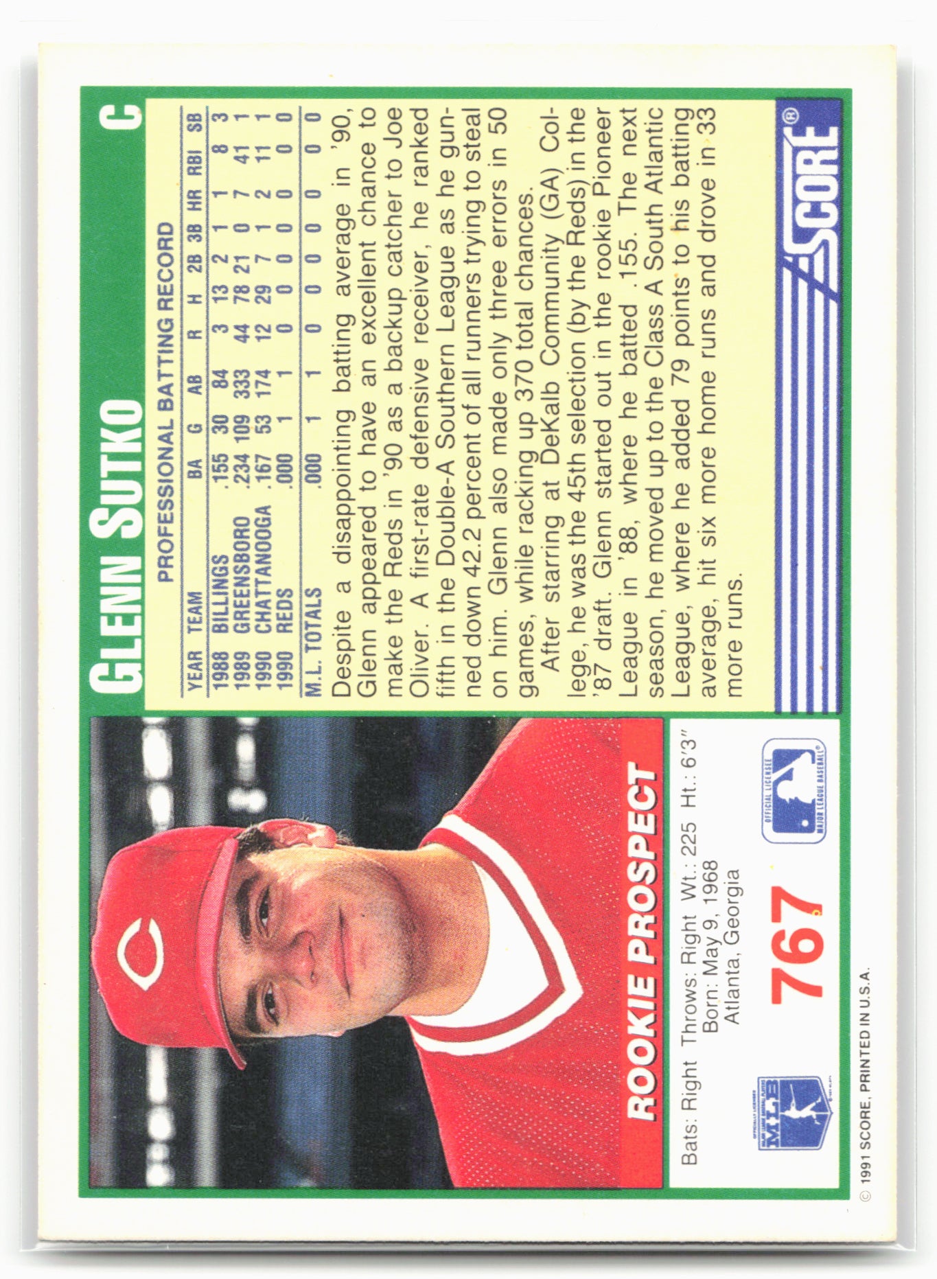 1991 Score #767 Glenn Sutko