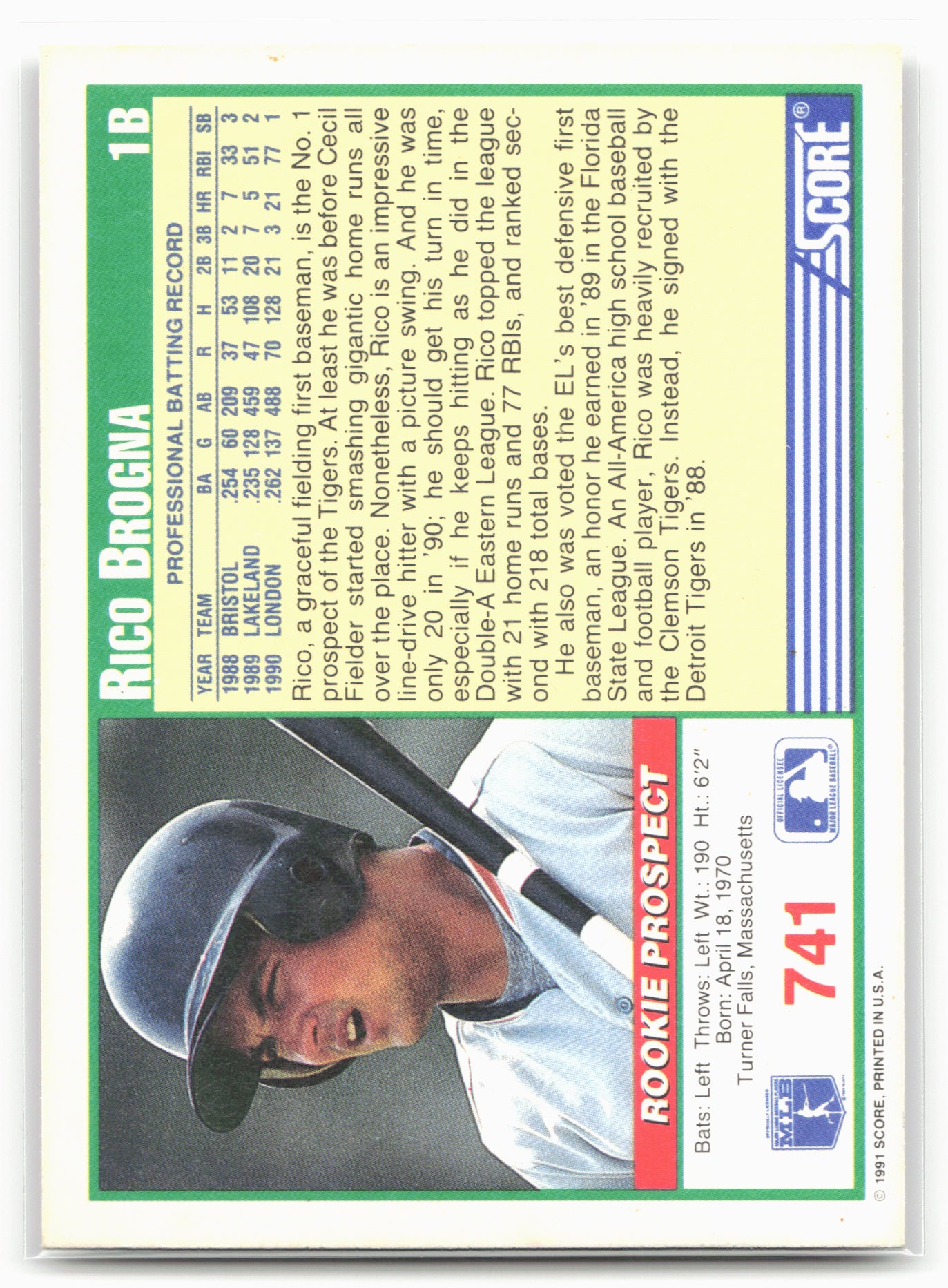 1991 Score #741 Rico Brogna