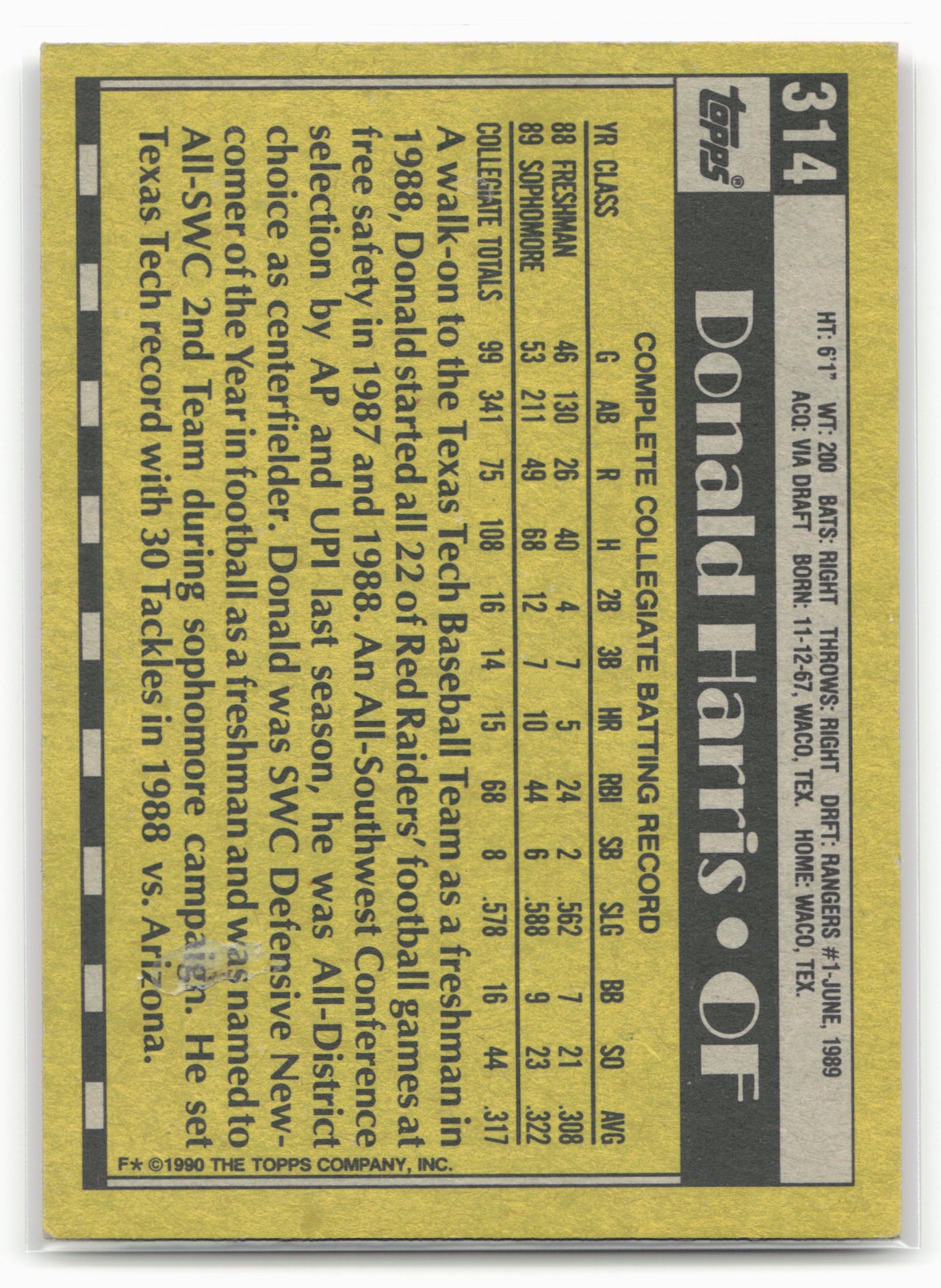 1990 Topps #314 Donald Harris