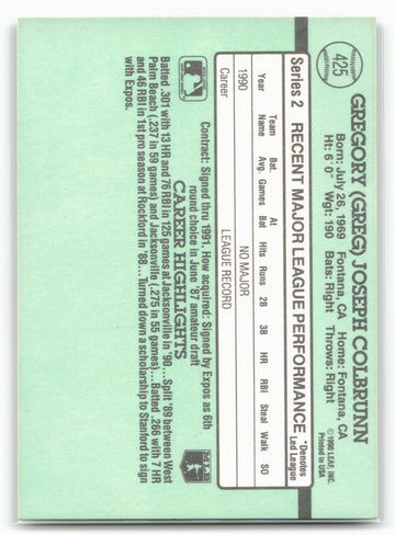 1991 Donruss #425b Greg Colbrunn