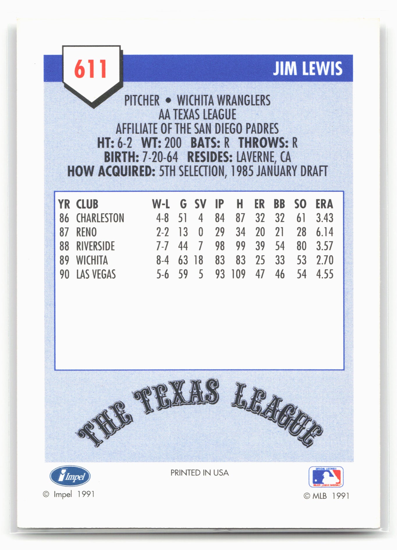 1991 Line Drive AA #611 Jim Lewis