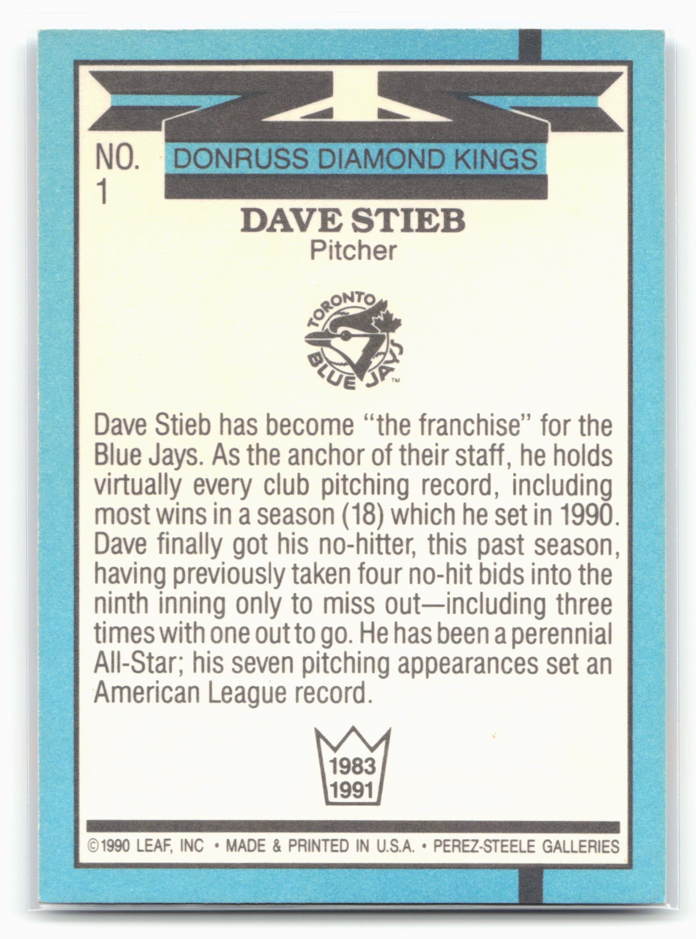 1991 Donruss #1 Dave Stieb