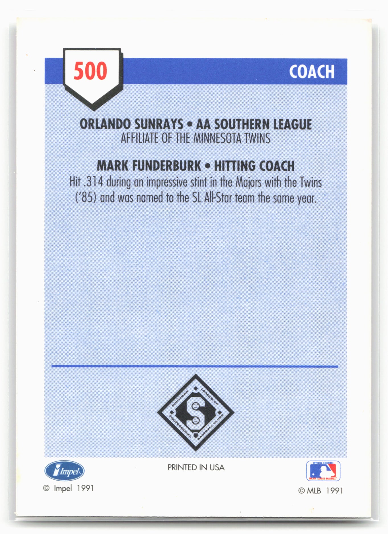1991 Line Drive AA #500 Mark Funderburk