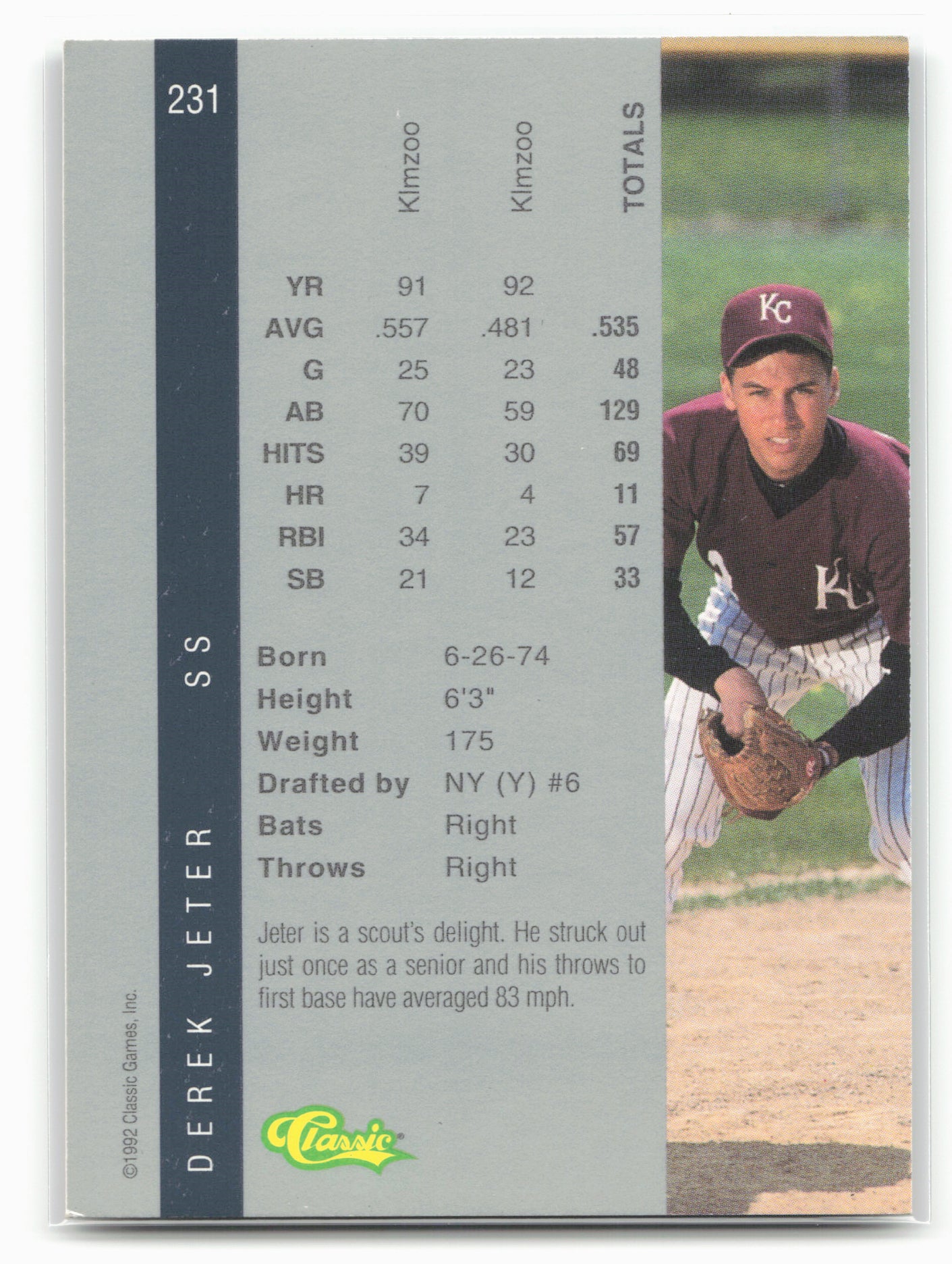 1992 Classic Four Sport #231 Derek Jeter