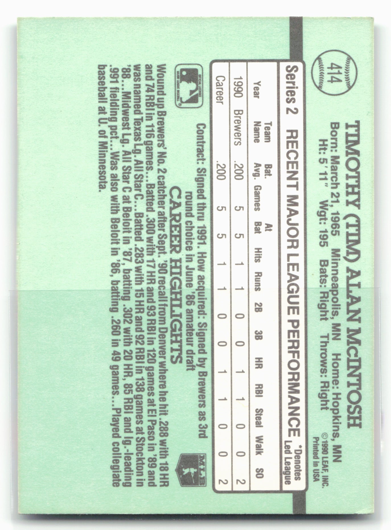 1991 Donruss #414b Tim McIntosh