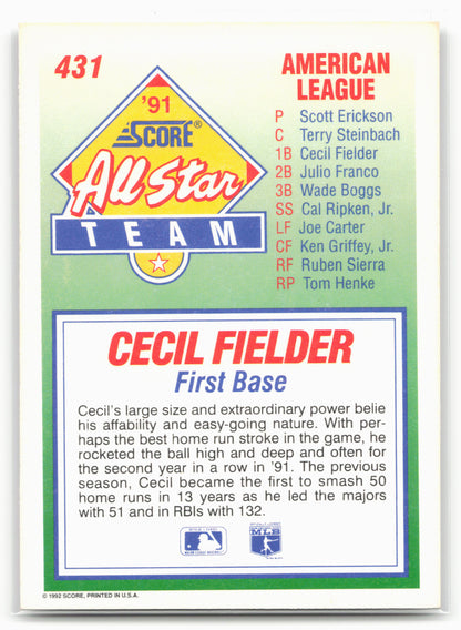 1992 Score #431 Cecil Fielder