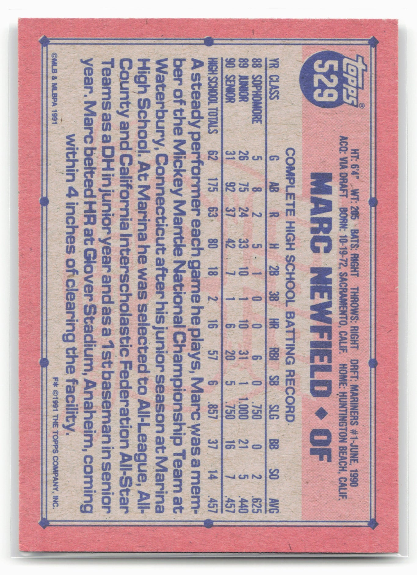1991 Topps #529 Marc Newfield
